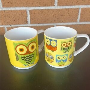 Owl Design Yellow Mugs Set